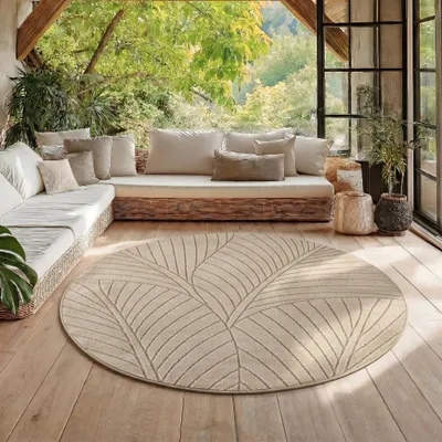Zdjęcie produktu dla Homebyhome Dywan Zewn?trzny Nowoczesny Boho Design Efekt 3D Odporny na UV Idealny na Taras do Salonu i Kuchni, Rozmiar: 160 cm Okr?g?y