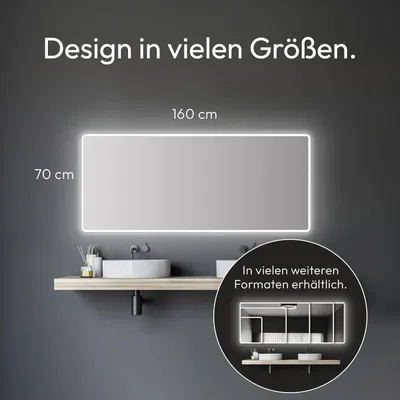 Image de Miroir de salle de bain avec éclairage TALOS Moon miroir de salle de bain LED 160x70 cm - adapté à l'eau humide grâce au cadre en aluminium - couleur de lumière blanc neutre