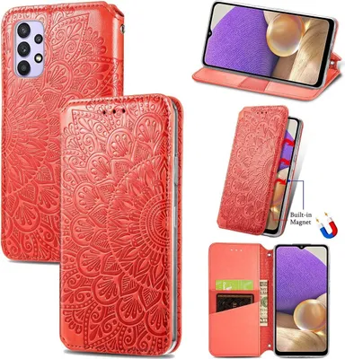 Produktbild von König Design Hülle kompatibel mit Samsung Galaxy A32 5G Kunstleder Handyhülle - Handy Case Rot