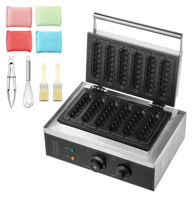 Immagine prodotto di SucceBuy, macchina per waffle commerciale a 6 piastre, 1500 W, realizzata in acciaio inossidabile con rivestimento antiaderente, ideale per preparare waffle e hot dog, con controllo della temperatura e del tempo. Adatta per ristoranti, panetterie, bar e famiglie