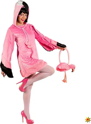 Damen Kostüm Flamingo Rosalie mit Handtasche Kleid rosa Tier Vogel Fasching Karneval