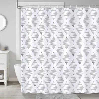 Obrázok produktu pre Sprchová závesa odolná voči vode a plesni – 183 x 183 cm – biela a sivá – polyester