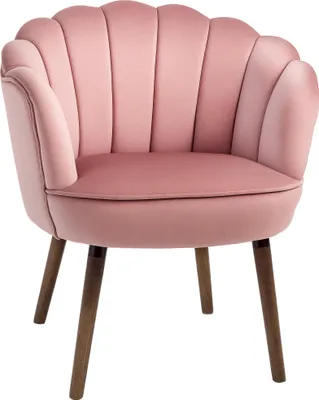 Produktbild von Sessel Wohnzimmer Loungesessel in Muschelform Relaxsessel mit Holzbeine, Polstersessel Lesesessel mit Samtoptik, Polsterstuhl für Schlafzimmer Rosa
