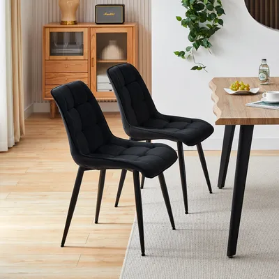 Produktbild von CLIPOP Esszimmerstühle 2er Set Samt Gepolsterter Küchenstühle mit stabilen Metallbeinen für Lounge Küche, schwarz