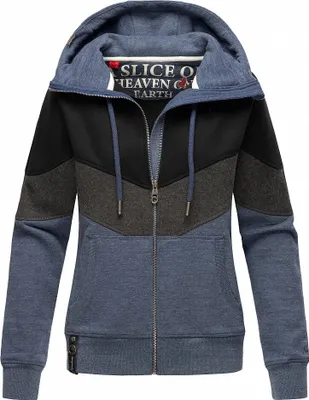 Produktbild von Navahoo Damen Sweatshirt Kapuzen Pullover Zipper Hoodie Warm Sweater Honigperle Dusty Blue Melange Gr. 36 - S