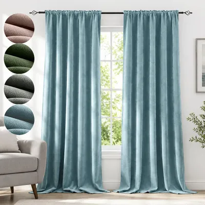 Produktbild von Chenille Vorhänge Teal 2er Set Blickdicht 98% - 510GSM Thermovorhang mit Multifunktionsband Kräuselband 132x214cm Verdunkelung Samtvorhänge für Wohnzimmer Schlafzimmer