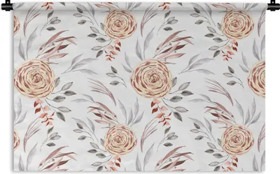 Produktbild von MuchoWow® Wandteppich Wandbehang Rosen - Blätter - Weiß 150x100 cm Tapisserie Dekoration Wandtuch - Waschbar - Tapisserien - Wand-Decke