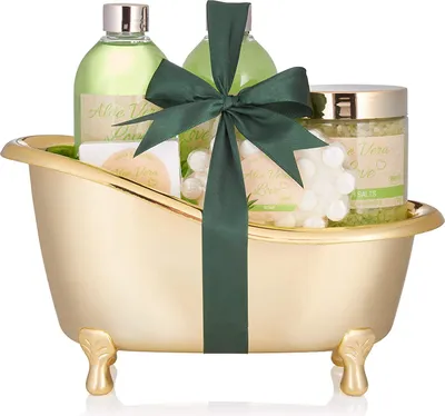 Produktbild von BRUBAKER Aloe Vera Love Badeset mit Wanne goldfarben 6 -teilig
