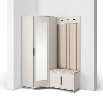 Produktbild von Garderoben-Set Napoli Version 21: Eckschrank mit Polsterpaneelen, Schuhschrank Flur und Eingangsbereich (Cashmere/Trinity 02)