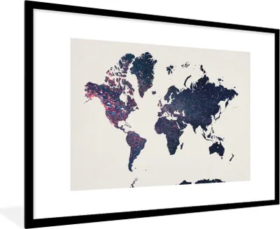 Produktbild von MuchoWow® MuchoWow® Gerahmtes Poster Weltkarte - Blau - Glitter 90x60 cm - Poster mit zchwarzem Bilderrahmen - Wanddekoration - Fotos