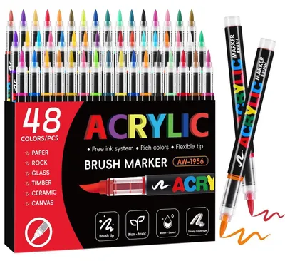 Obrázek produktu pro Sada akrylových fixů, 48 barev, s štětcovou špičkou, krycí, netoxické, rychle schnoucí, voděodolné