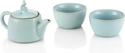 Zdjęcie produktu dla Porcelanowa filiżanka do herbaty z 2 kubkami – jasnoniebieska, 22,8 x 14,2 x 9 cm