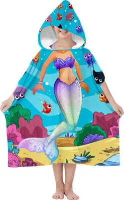 Produktbild von Poncho mit Kapuze, Kinder Badeponcho 70 cm, Microfaser, Meerjungfrau, saugfähig, schnell trocknend [163]