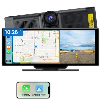 Produktbild von 10.26"Tragbarer FM 1600*600 Autoradio 4K Dash Cam CarPlay Android Auto+Kamera BT5.0 AUX