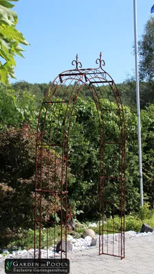 Produktbild von GardenAndPools Rosenbogen Paris Lilie Spitze B-2,20 m Rost Pergola Metallrosenbogen Gartenbogen Rosensäule Rose Arches Arco da Giardino
