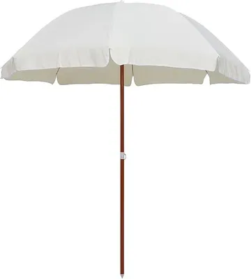 Imagen del producto de Sombrilla con mástil de acero, color arena, resistente a los rayos UV, repelente al agua, inclinable, estable, ideal para balcones, terrazas, jardines y espacios exteriores, con manivela y base