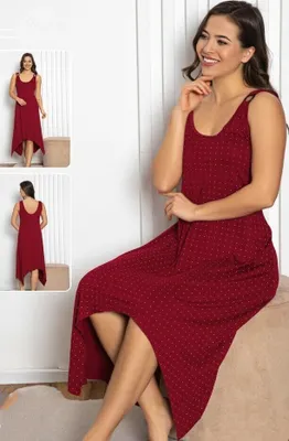 Produktbild von Damen Pyjama Schlafanzug Rot XL Nachthemd Kleid Viskose Lang M-57