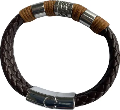 Produktbild von Modisches Herren-Armband aus zweilagigem geflochtenem Kunstleder mit Magnetverschluss als Geschenk-Braun