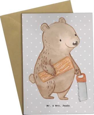 Produktbild von Mr. & Mrs. Panda Klappkarte Tischler Herz - Grau Pastell - Geschenk, Grußkarte, Grußkarten, einladungskarten, osterkarte, weihnachtskarten, hochzeitskarten