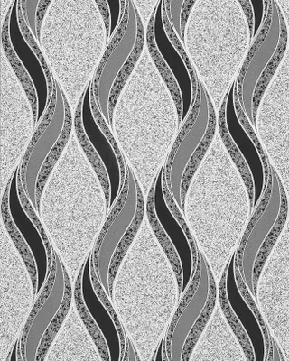 Image de EDEM 1025-16 Papier peint lignes ondulées ornements gris noir argent | 5,33 m2