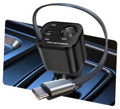 4-in-1 USB-C Autolader 145 W, einziehbare Kabel, 12/24 V, für iPhone 15/16/17