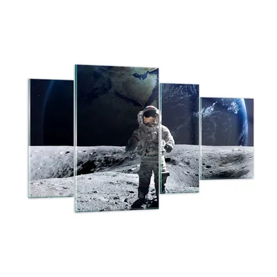 Produktbild von Bilder auf glas - Astronaut Mond Erde Raum - 120x70cm - Glasbilder - Wandbilder - Kunstdruck - zum Aufhängen bereit - Wanddekoration aus Glas - Glas Bilder - Wandbild auf Glas - GDL120x70-2864