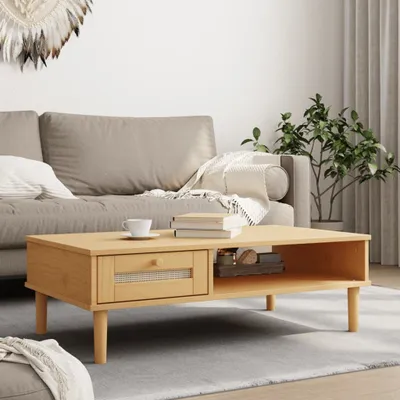 Produktbild von Couchtisch SENJA Rattan-Optik Braun 100x55x33 cm Kiefernholz 358046