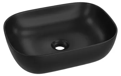 Produktbild von LAVITA Aufsatzwaschtisch Costa Black| Aufsatzwaschbecken Rechteckig | Waschbecken ohne Überlauf und Hahnloch | Aus hochwertigem Porzellan | Waschtisch | 46x32,5x13,5 cm | Schwarz Matt