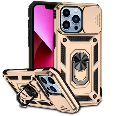 Obrázek produktu pro Pouzdro pro iPhone 12 Pro dvouvrstvé pouzdro s posuvným krytem kamery a prstencovým stojánkem Zlato