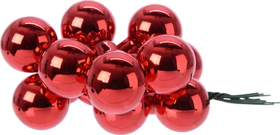 Produktbild von Weihnachtskugeln am Draht 2,5cm Glas 12 Stück - Weihnachtsrot glänzend