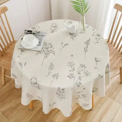 Produktbild von Beige Tischüberzug 150 cm, kleiner Tischüberzug aus Baumwolle und Leinen, Esszimmer, Wohnzimmer, Picknick.