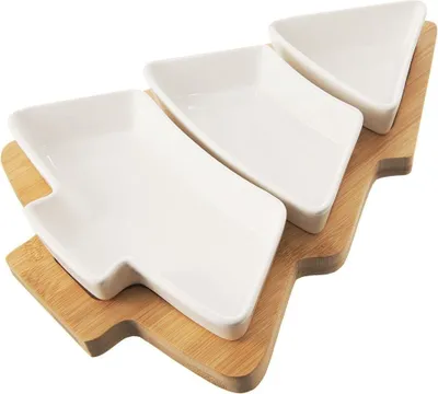 Obrázek produktu pro Sada tří misek z bambusového vánočního stromku, bílý porcelán