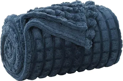 Image de vidaXL Jeté de lit bleu marine 240 x 220 cm Fleece