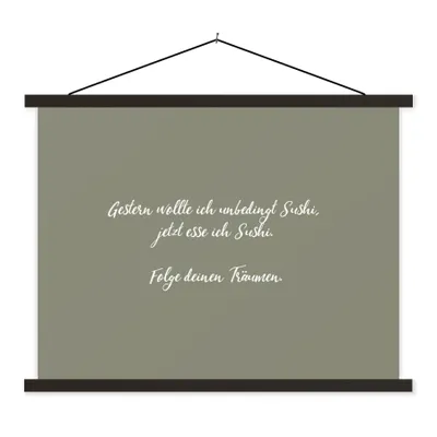 Produktbild von MuchoWow® Textilposter Sprichwörter - Gestern wollte ich unbedingt Sushi - Zitate - Sushi-Liebhaber 150x113 cm mit holzfarbenen Rahmen - Poster