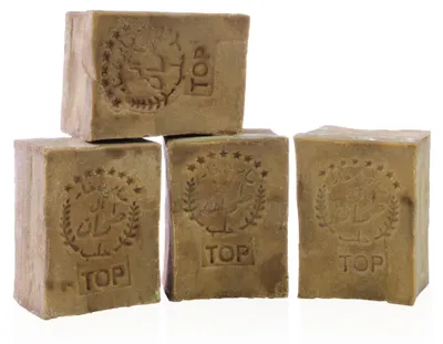 Produktbild von TUMELO Original Aleppo Seife 4 x 200g (800g) 70% Olivenöl 30% Lorbeeröl, handgemachte Olivenölseife Naturseife