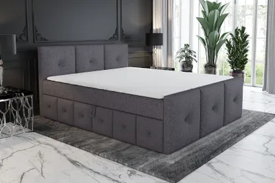 Produktbild von Boxspringbett KLARA 160x200  mit 2 Bettkästen, Bonell-Matratze und Topper. Farbe: Dunkelgrau.