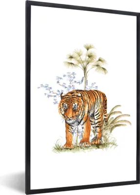 Produktbild von MuchoWow® MuchoWow® Gerahmtes Poster Tiger - Pflanze - Bild 40x60 cm - Poster mit zchwarzem Bilderrahmen - Papierdruck - Wandbilder