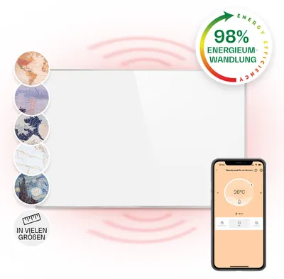 Zdjęcie produktu dla Klarstein Ogrzewanie na podczerwień z termostatem, 960W grzejnik elektryczny, Smart Home ogrzewanie do montażu ściennego, IR ze sterowaniem IoT/WiFi, Płaski grzejnik do pomieszczeń wilgotnych, bez CO2
