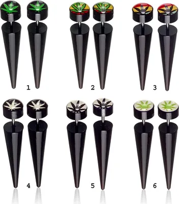 Produktbild von Karisma 1 Paar Fake Dehnstab Taper Expander Acyl Ohrring Ohrstecker Marijuana Cannabis Farbwahl - 8mm - 1. Grün auf Schwarz