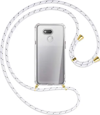 Produktbild von Handykette Backcover-Schutzhülle mit Band (Metall goldfarben) für HTC Desire 12s - weiß/grau