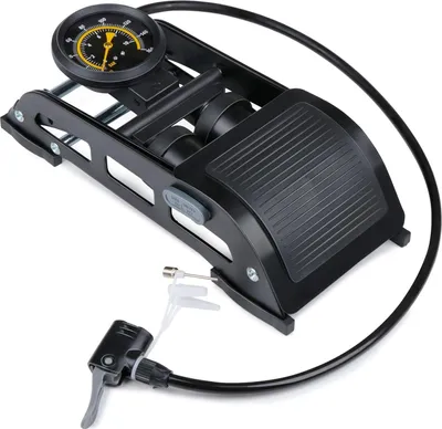 Image de Pompe à pied Dunlop pour pneus de voiture - Pompe à vélo - Pompe à air voiture, pompe à air vélo, moto et ballon - Pompe à pied avec manomètre - Pompe à air vélo toutes valves