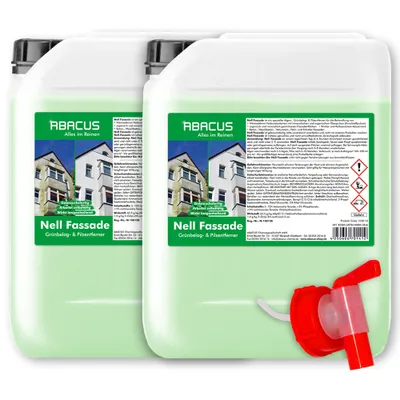 Produktbild von ABACUS® Fassadenreiniger, Grünbelagentferner für Fassaden, Putz & Hauswände, Entfernt selbsttätig 2 x 5L Nell Fassade mit Auslaufhahn