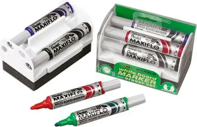 Image de Pentel Whiteboard Marker Set MAXIFLO MWL5S, avec éponge