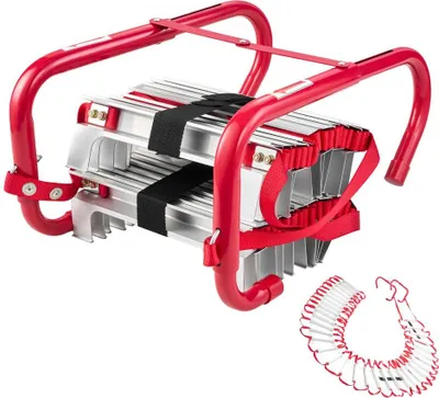 Zdjęcie produktu dla Drabina ratowniczo-gaśnicza 15 m - Wysuwana, wykonana ze stopu aluminium z taśmą poliestrową, maks. 453,6 kg - Lekka drabina ratownicza z antypoślizgowymi szczeblami i szerokimi stopniami - Do 5-6 kondygnacji