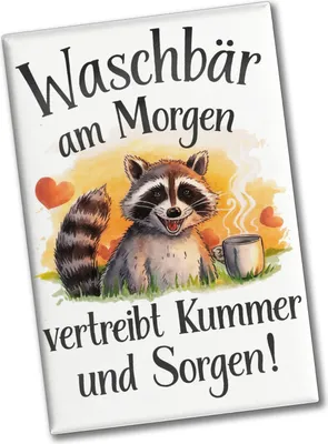 Produktbild von Waschbär trinkt Kaffee Souvenir Souvenir Magnet - Waschbär am Morgen