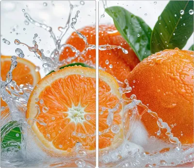 Produktbild von Spritzschutz Herdabdeckplatte Schneidebrett aus Glas Spritzige Orangen 2-Teilig (60x52cm)