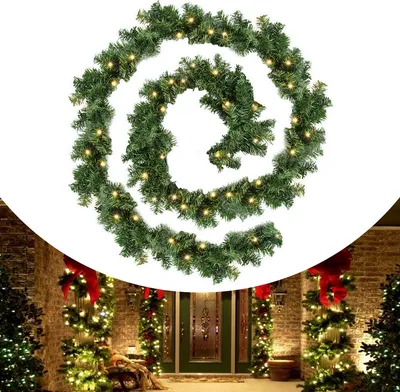 Immagine prodotto di Clanmacy decorazione ghirlanda di Natale ghirlanda di abete decorazione natalizia interna ed esterna ghirlanda artificiale 5m 100 LED