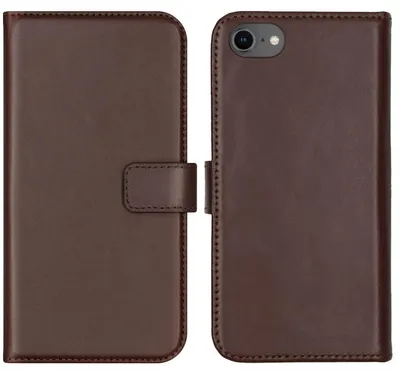 Imagen del producto de Funda de Cuero Auténtico tipo Libro para Apple iPhone SE (2022 / 2020) / 8 / 7 / 6(s) - Marrón