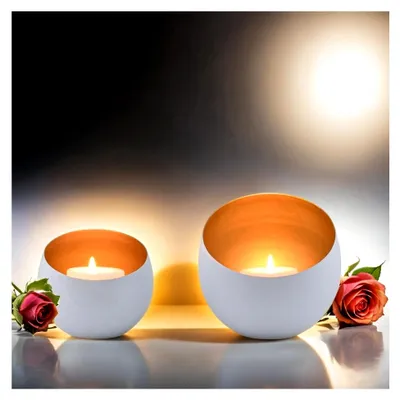 Produktbild von Marrakesch 2er Set Boho Deko Teelichthalter aus Metall 12 cm hoch | Windlicht Juju für Garten und Wohnzimmer | Goldene und weiße Windlichter für Teelichter