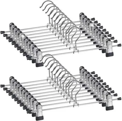 Produktbild von Metallische Hosenbügel mit rutschfesten Clips – Platzsparend und verstellbar (50 Stück)